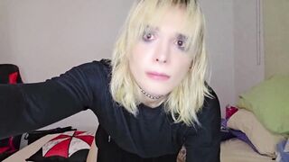 free-for-all steamy nub white flesh emo trans femboy with super-fucking-hot marvelous belly button piercing and magnificent bod jerks her trouser snake and rails a humungous black fake penis