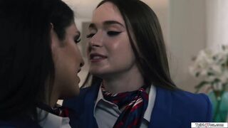 Ladyboy Zariah Aura humps accomplice Hazel Moores unshaved muff