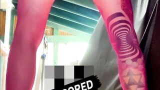 cute stocking shemale Outdoor Exhibition jumping insight dildo anal