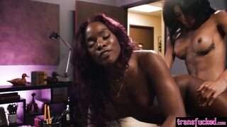 Petite black MILF enjoyed hardcore fucking with horny big dick shemale