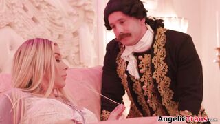 Busty trans princess Aubrey Kate sucked off and anal reamed