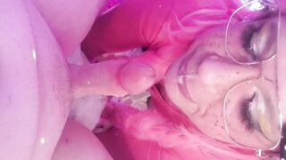 JIZZING TWO TIMES! Femboy inhales and guzzles two monstrous fountains.