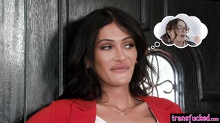 Big ass Leana Lovings gets fucked by big dick shemale and horny tranny