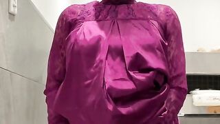 Fatima playing in bathroom