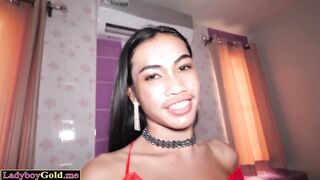 Smallish amateur Thai t-model teenage Nana saluting her kinky meaty cocked customer