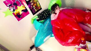 large trans guy blows up his fresh pool plaything and fumbles his pecker on it