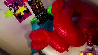 large trans guy blows up his fresh pool plaything and fumbles his pecker on it