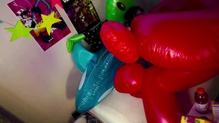 large trans guy blows up his fresh pool plaything and fumbles his pecker on it