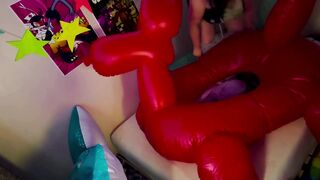 large trans guy blows up his fresh pool plaything and fumbles his pecker on it