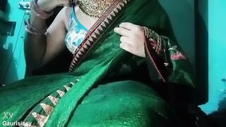 Indian Batty boy Bottom Crossdresser Gaurisissy pressing his baps so stiff with strong jwellery in green Saree real hardcore bang-out
