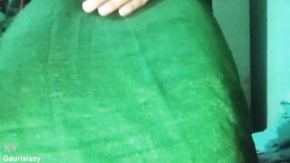 Indian Batty boy Bottom Crossdresser Gaurisissy pressing his baps so stiff with strong jwellery in green Saree real hardcore bang-out