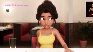 Personal Service ● Restaurant Bliss: Busty Waitress Sucks Shemale Cock Under Table