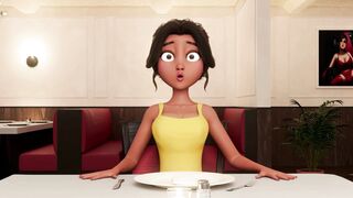 Personal Service ● Restaurant Bliss: Busty Waitress Sucks Shemale Cock Under Table