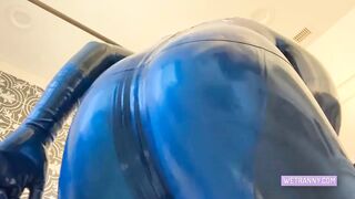 Blonde cosplay tgirl strokes her shecock