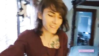 Brunette Tgirl Strokes Her Cock