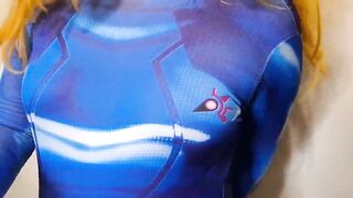 Trans Samus Delicate Melon Spanking with Big black cock fuck stick and Lactating her Perky Puffies