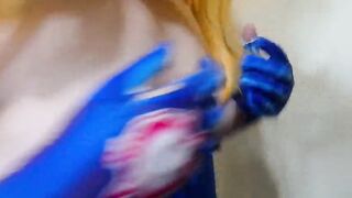 Trans Samus Delicate Melon Spanking with Big black cock fuck stick and Lactating her Perky Puffies
