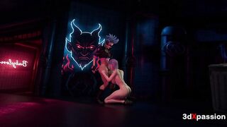 Huge-boobed transgirl Bonny pummels spectacular damsel wet in dark cyberpunk corner – gonzo rectal & blowjob