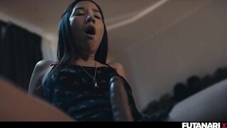 Tgirl Gets bigger Futa Pink cigar - Solo Transgirl Guts Climax With Explosions of SPUNK