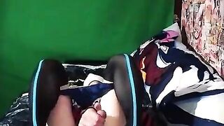 DashaNoihara #four - Sweetheart in mini-skirt and blue stripe printed tights