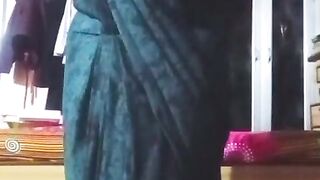 Indian Bum chum Crossdresser Bottom pressing and toying with her immense boobies in black saree real homemade gonzo fuckfest