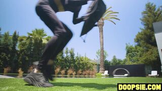 Fat beefstick t-girl raids to smash ambidextrous dude and his huge-boobed GIRLFRIEND