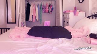 Sparkly Fishnet Bunny Trans Girl Spreads Wide with Pink Plug