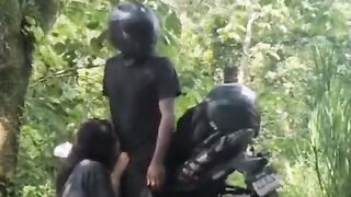 Bikers veer off the road for a quickie