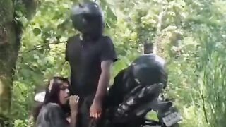 Bikers veer off the road for a quickie