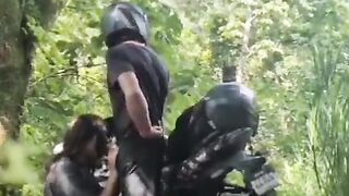 Bikers veer off the road for a quickie