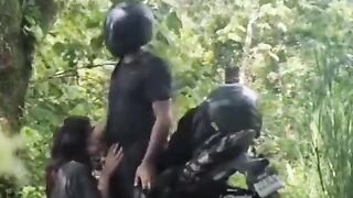 Bikers veer off the road for a quickie