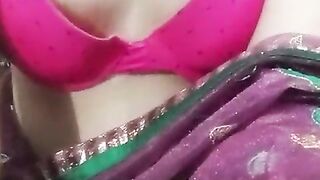 Indian Batty man Crossdresser Bottom Gaurisissy demonstrating her humungous fun bags in purple saree