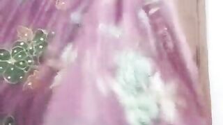 Indian Batty man Crossdresser Bottom Gaurisissy demonstrating her humungous fun bags in purple saree