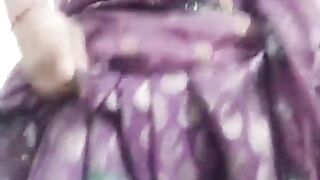 Indian Batty man Crossdresser Bottom Gaurisissy demonstrating her humungous fun bags in purple saree