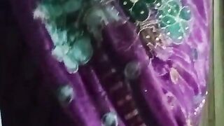 Indian Batty man Crossdresser Bottom Gaurisissy demonstrating her humungous fun bags in purple saree