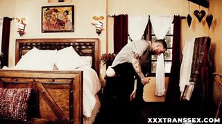 Sultry TS Aubrey Kate gags hard while dude slams her open mouth
