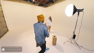 VRB Trans: Dark-haired T-Lady Model In Underwear Fellates a Ginormous Trouser snake During Picture Sesh
