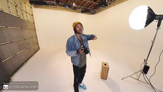 VRB Trans: Black-haired T-Lady Model In Undergarments Inhales a Yam-sized Meatpipe During Pic Sesh