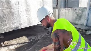 Construction Employee Eyed Warm Platinum-blonde On Rooftop