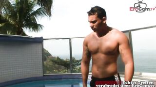 Spunk thirsty transgender princess drills with a boy by the pool