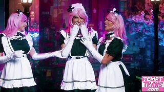 Super hot Maid Garbs Sexy Tgirls Zariah Aura, Avery Lust and Kasey Kei Get Down and Messy