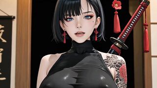Obsidian Samurai Babe with Katana in Steamy Hentai Display