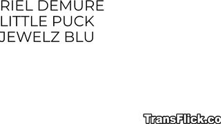 Ariel Demure joins Jewelz Blu and Little Pucks threesome