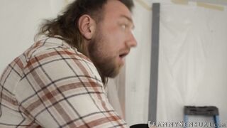 Two hung DILFs destroy blondie tranny Ariel Demure in spit roast