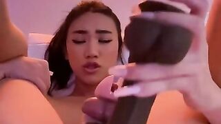 Tiny Chinese Sissy In V-card Using Her Monstrous Black Fucktoy