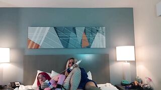 Highly Steaming Blond Femboy Masturbating Off with Red-haired Trans Doll