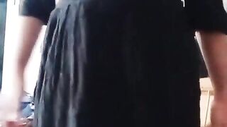 Indian Homo Crossdresser Gaurisissy demonstrating and pressing her large bra-stuffers in black sundress