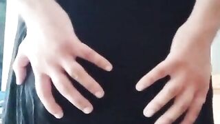 Indian Homo Crossdresser Gaurisissy demonstrating and pressing her large bra-stuffers in black sundress