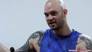 Big tits shemale is alone at the gym with a guy and is horny