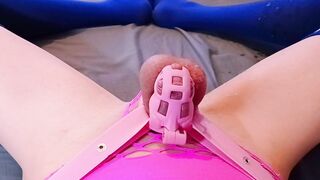 Hands-free cumming in my lil pink cage